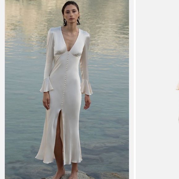 Shona Joy La Lune Frill Cuff Bias Midi Dress - Cream - Picture 3 of 10